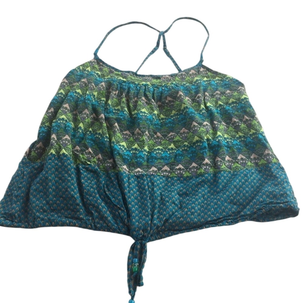 Mossimo Supply‎ Co Womens Small Teal Green Geometric Boho Tie Front Camisole Top